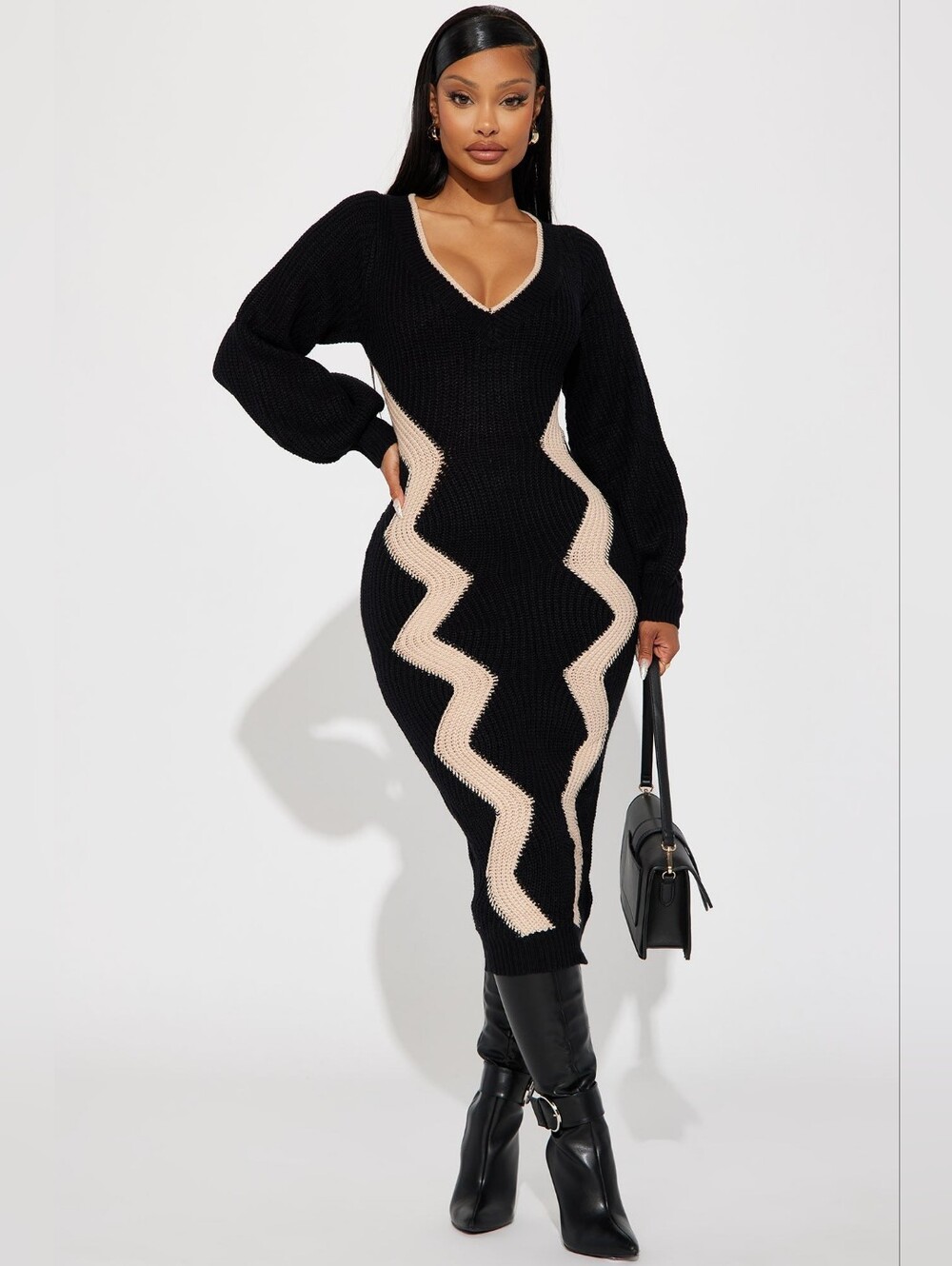 FashionNova Daniella Sweater Maxi Dress - Black/combo NWT Women's Size 2X & 1XL